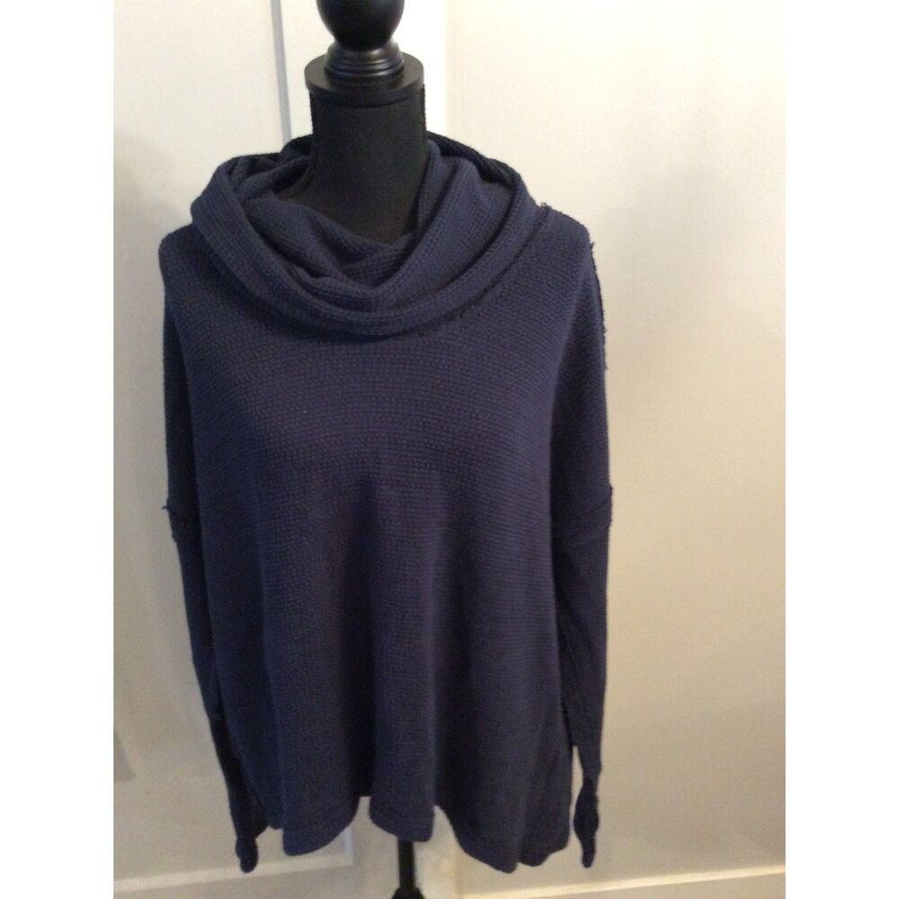 New NWT Heather Gardner Navy Blue Cowl Neck Pullover Large L Oversized